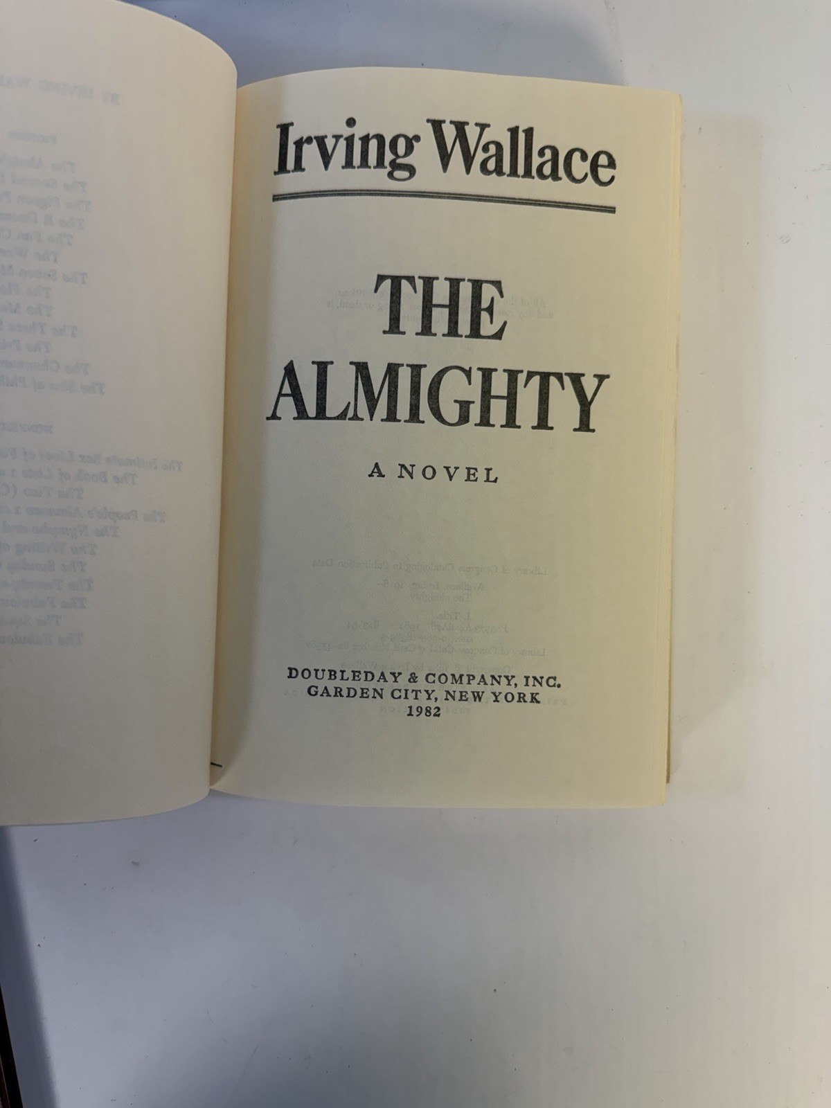 The Almighty Irving Wallace 1982 First Edition HC Doubleday Novel Thriller