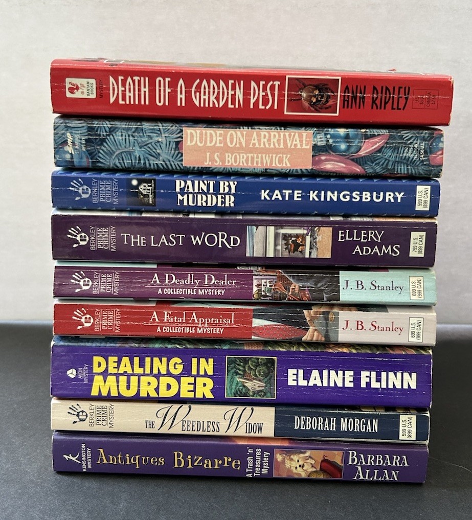 Lot of 9 Cozy Mystery PB Books Mixed Authors Antiques Collectibles Gardening