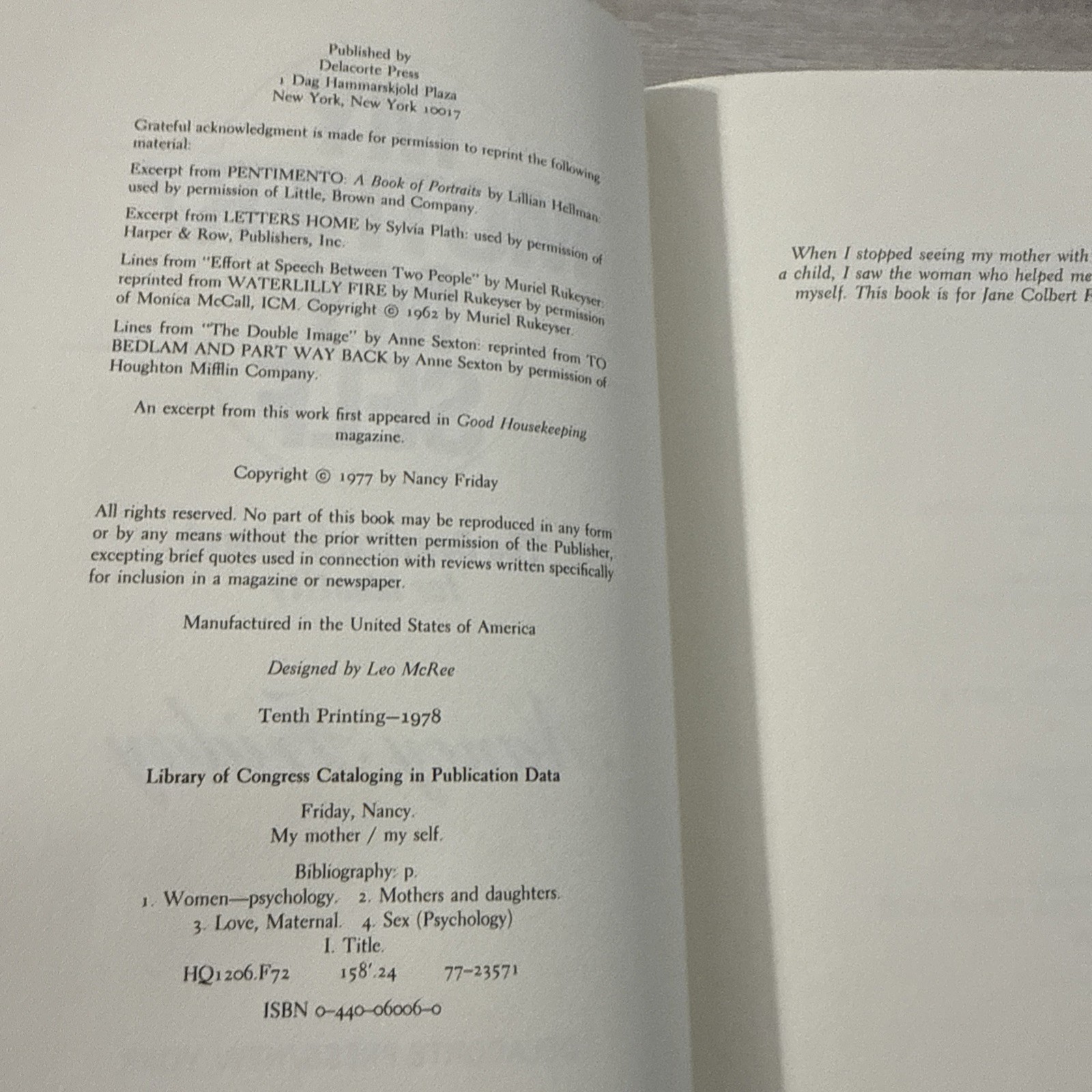 My Mother My Self Nancy Friday Hardcover With Dust Jacket 1978 Printing