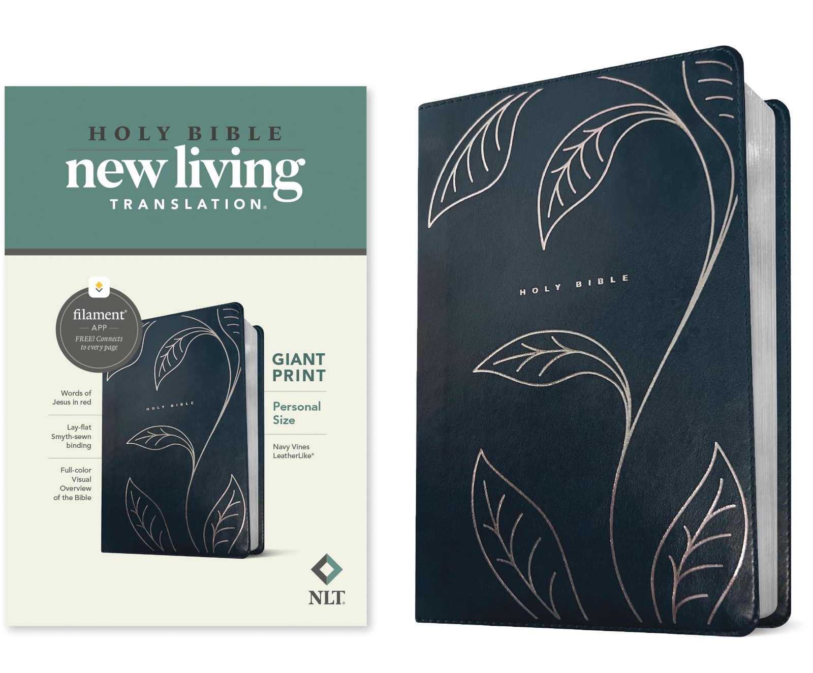 NLT Personal Size Giant Print Bible, Filament Enabled (LeatherLike, Navy Vin…