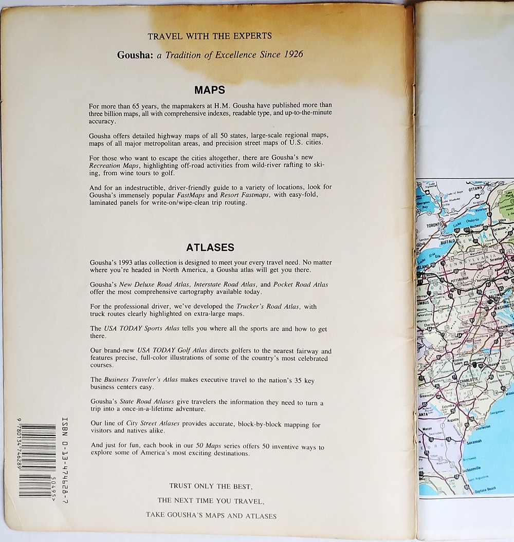 GOUSHA 1993 ROAD ATLAS 16th edition USA, CANADA, MEXICO.
