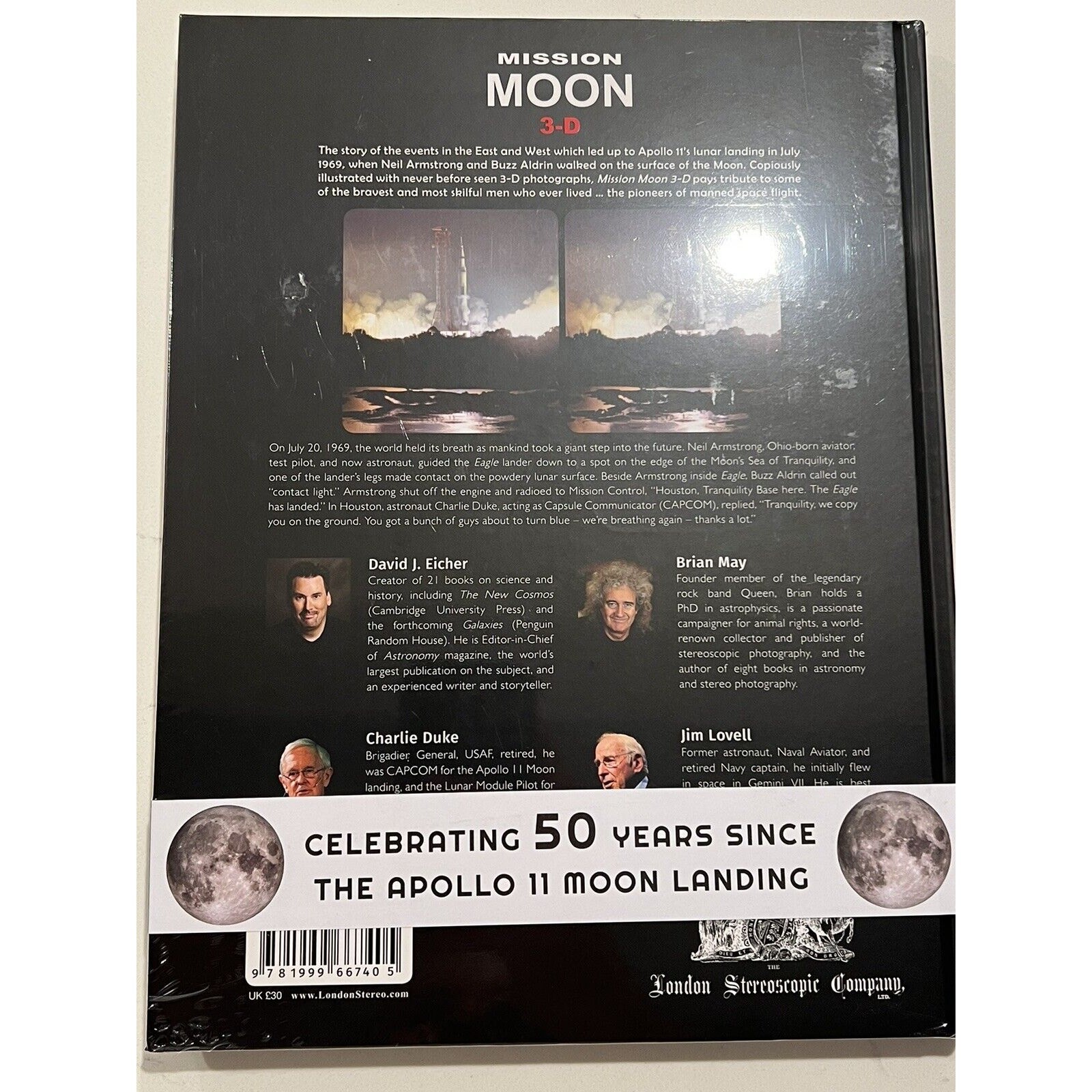 Brian May Signed Book David Eicher Mission Moon 3-D Stereo Autographed