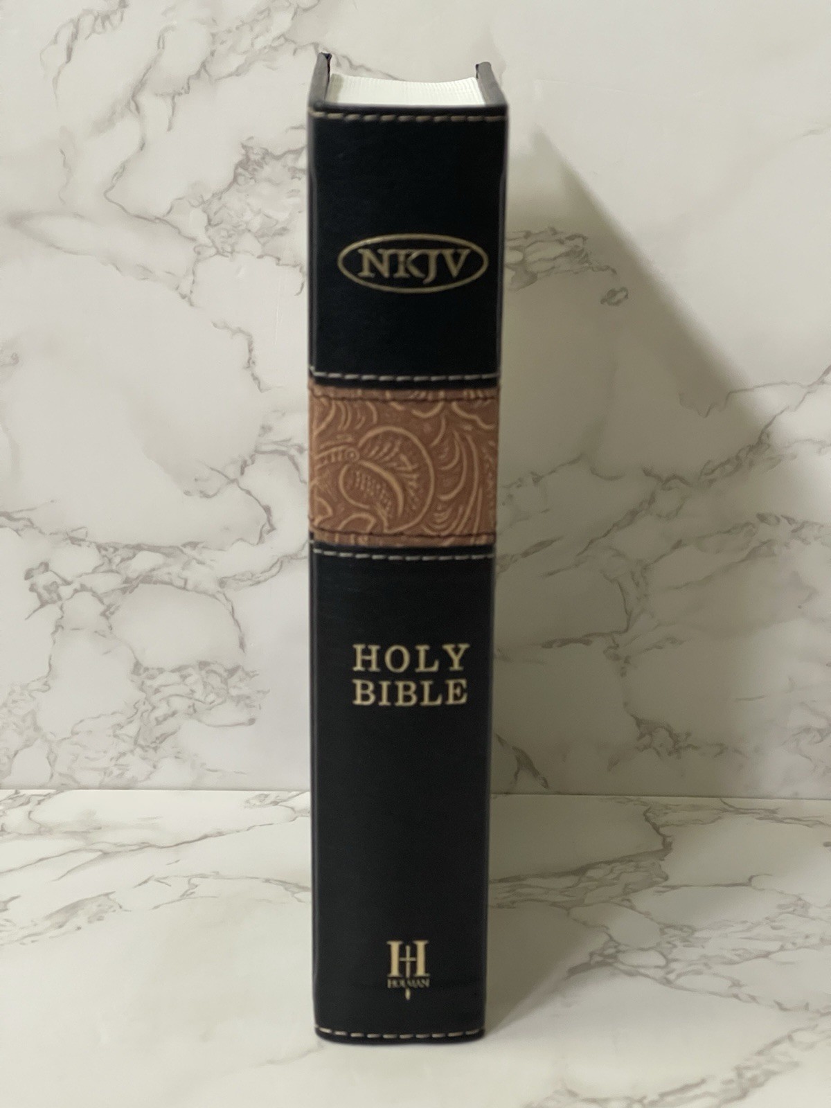 NKJV Reader’s Bible Black Brown Tooled Leathertouch New w/ Box Single Column