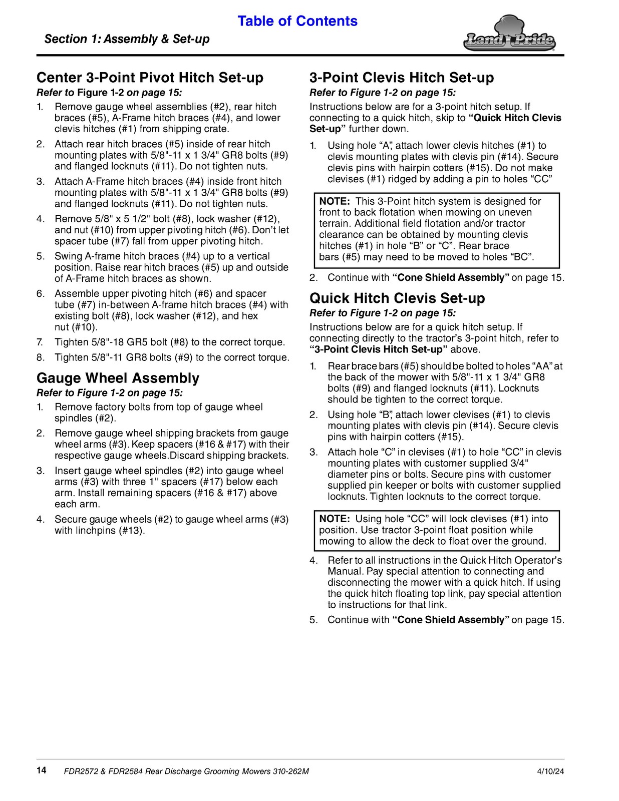 LAND PRIDE FDR2572 FDR2584 Grooming Mowers Operators Manual 2024 – WIRE BOUND