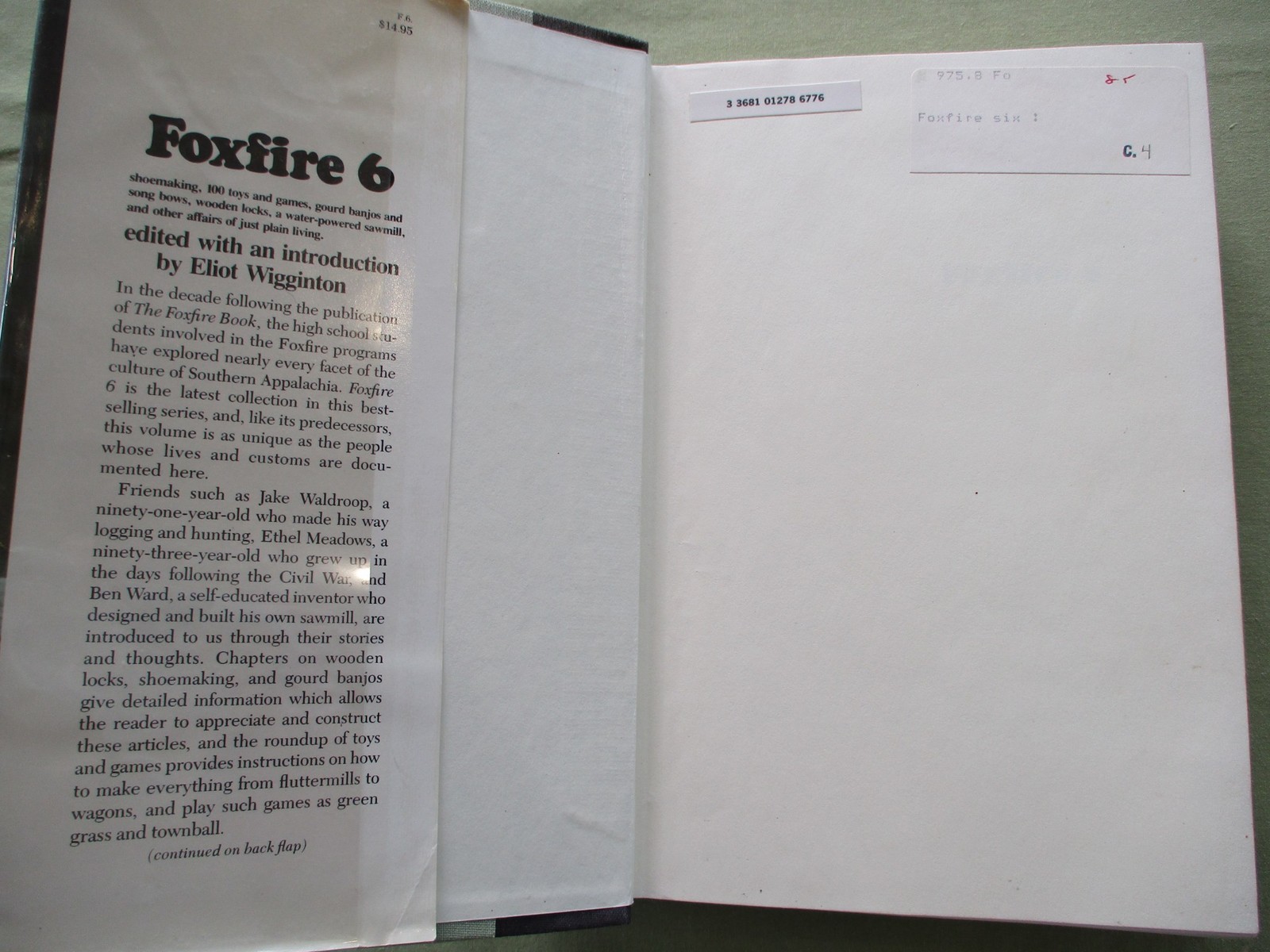 FOXFIRE 6 Hardcover Dust jacket 1980 ELIOT WIGGINTON First Edition Plain Living