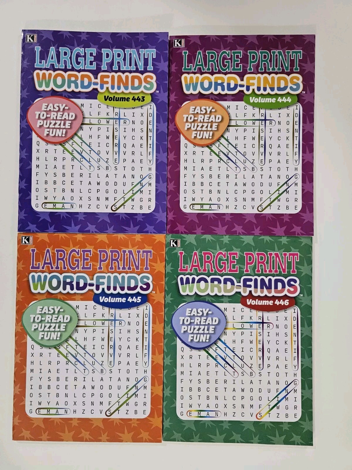 4 Large Print Word-Finds Puzzle Books Kappa Games Vol #443-446 ~ Search,Hunt