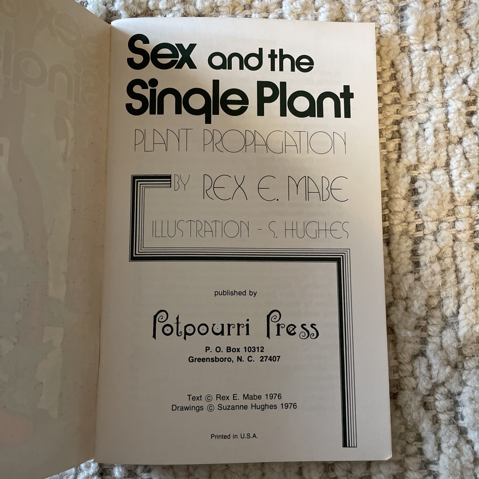 1976 Sex and the Single Plant Propagation Booklet Rex Mabe Potpourri Press