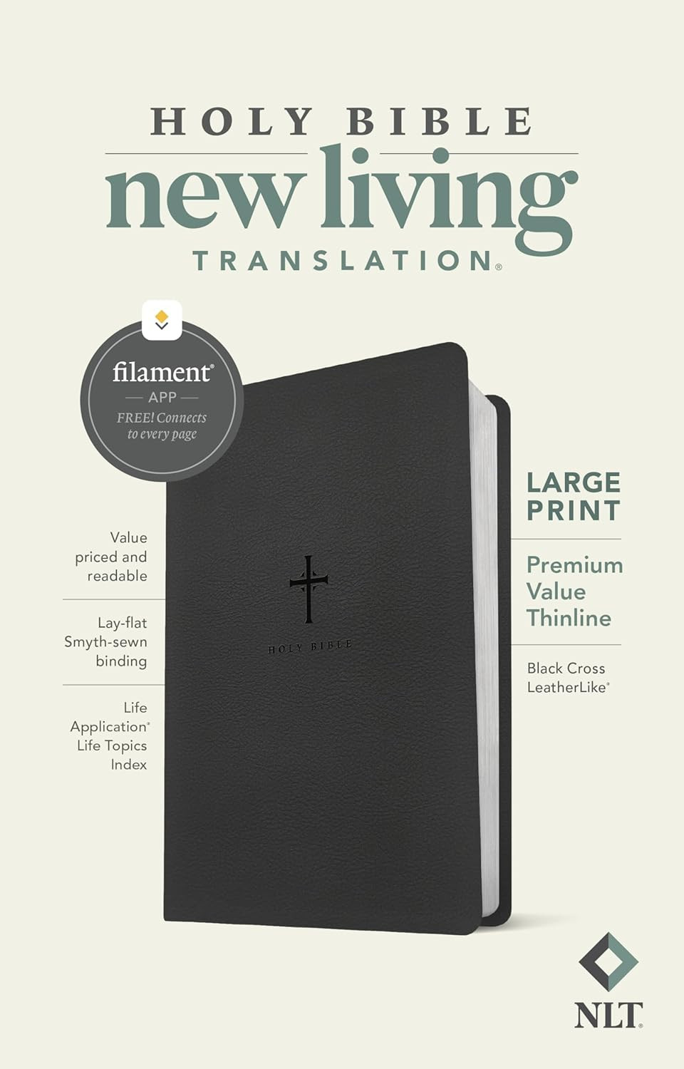 NLT Large Print Premium Value Thinline Bible, Filament Enabled (Leatherlike, Bla