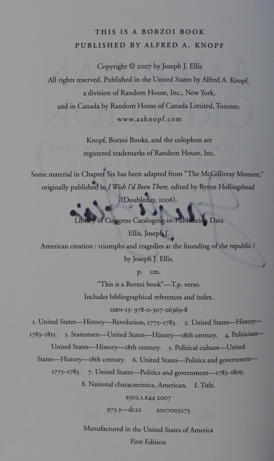 AMERICAN CREATION BY JOSEPH J. ELLIS, SIGNED