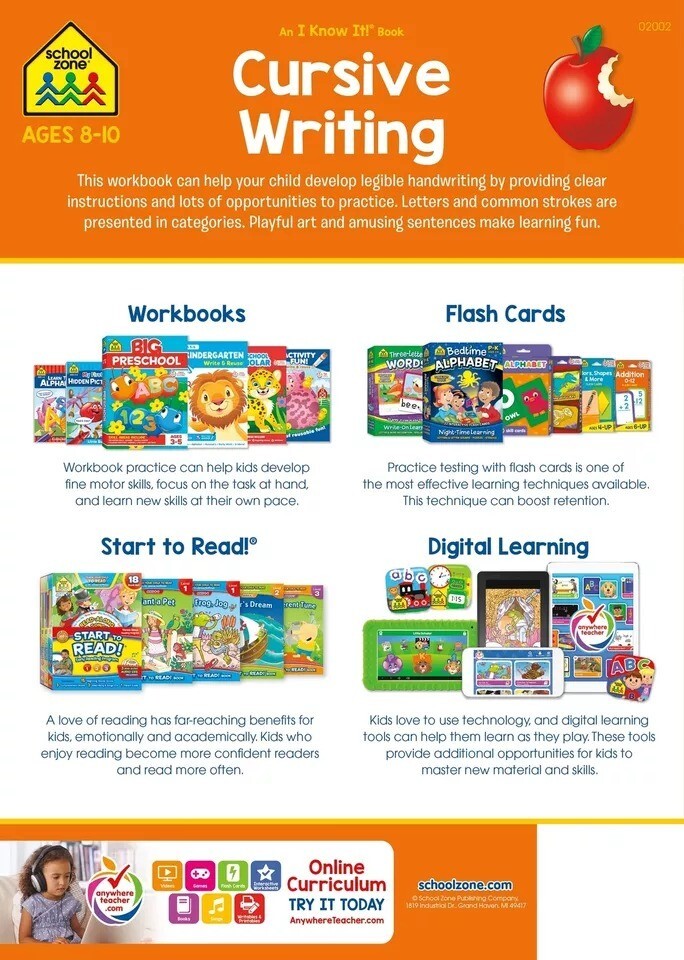 Cursive Workbook Writing Handwriting Practice Tracing Letters Ages 8 to 10