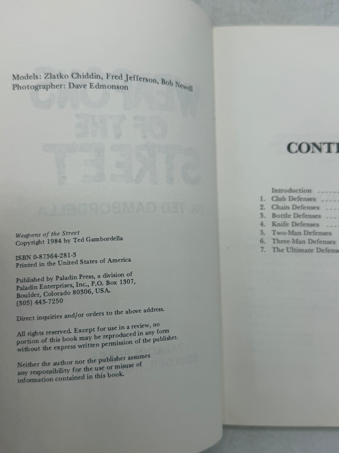 Weapons of the Street Dr. Ted Gambordella 1984 Paladin Press Self Defense