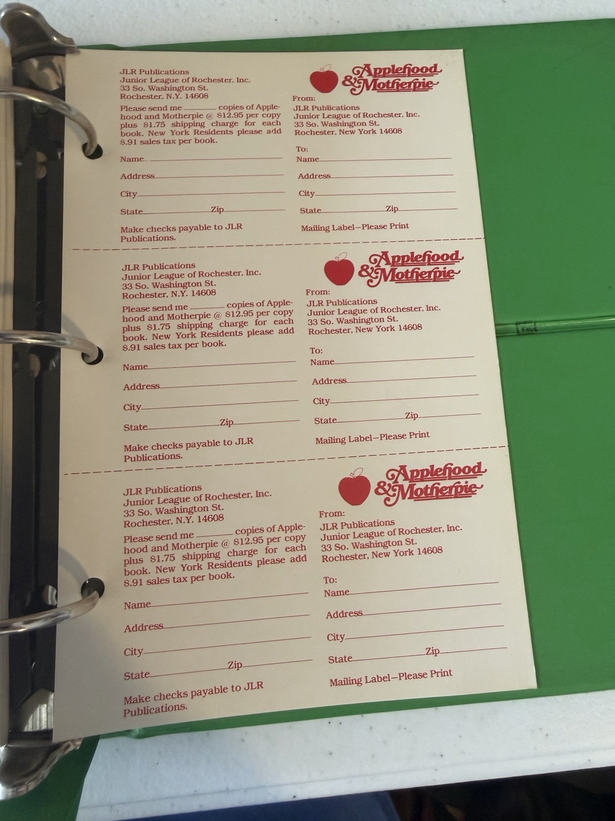 Applehood & Motherpie Cookbook 1981 First Edition Vintage Misprint Mirror Back