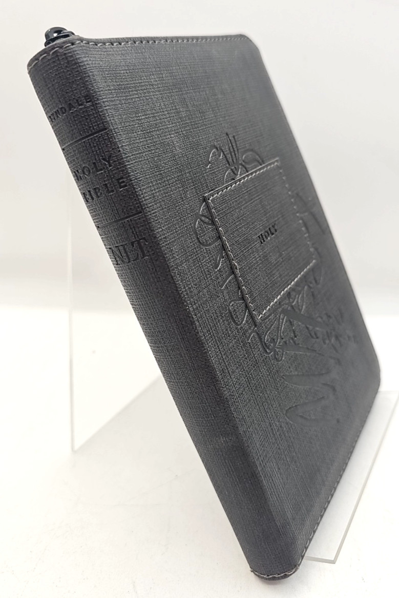 NLT Compact Zipper Bible Filament Enabled LeatherLike Charcoal Patch