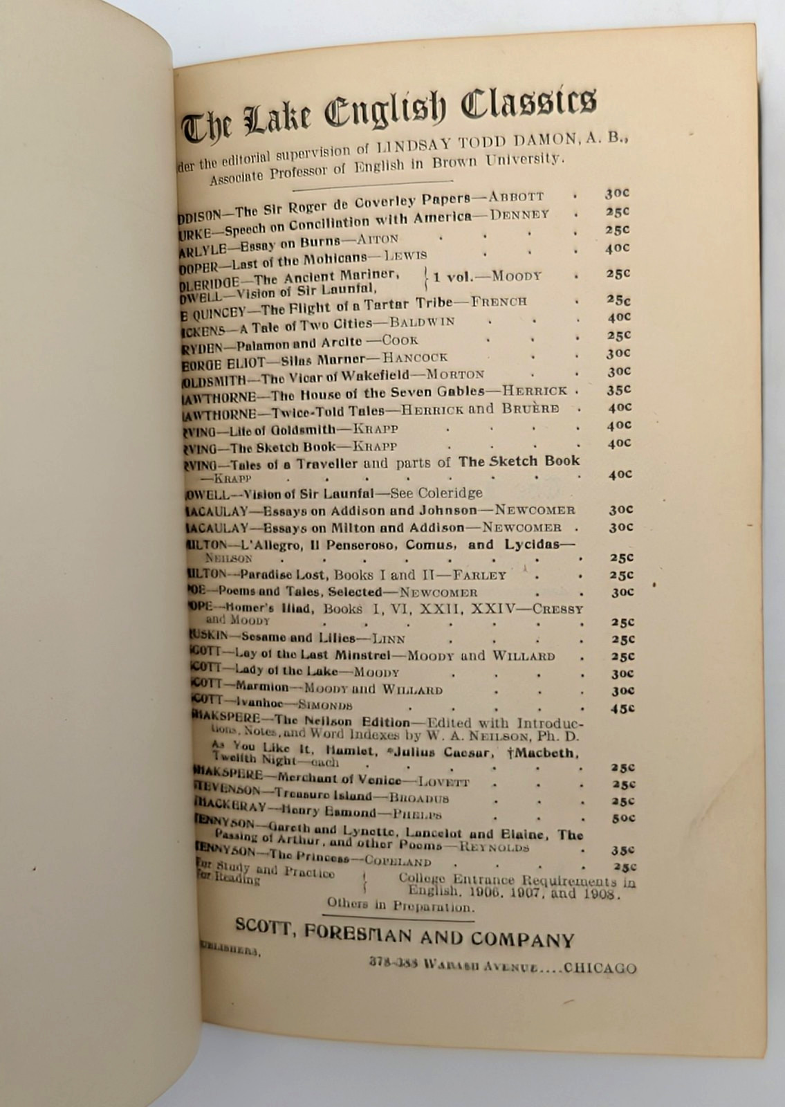 1906 The Sir Roger De Coverley Papers, The Lake English Classics by H. Abbott HC