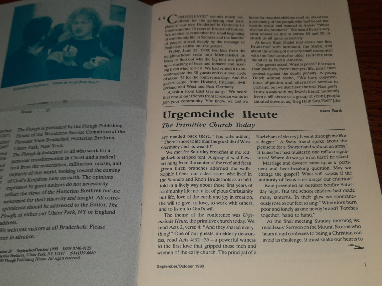 The Plough The Individual & World Need #26 Sept/Oct 1990 Bruderhof Hutterian