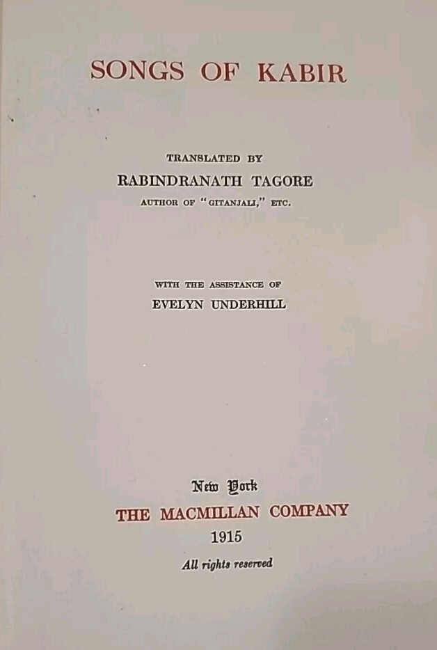 Rare Songs of Kabir by Rabindranath Tagore, 1915 First Edition Macmillan Vintage