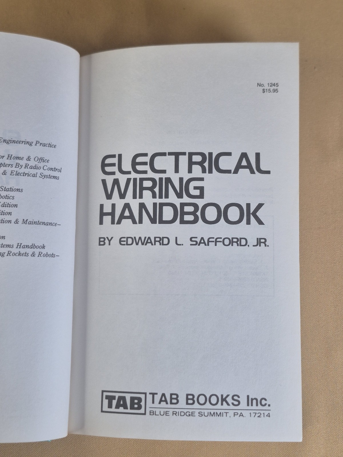 Electrical Wiring Handbook – Edward L Safford – TAB Books Hardcover VG condition
