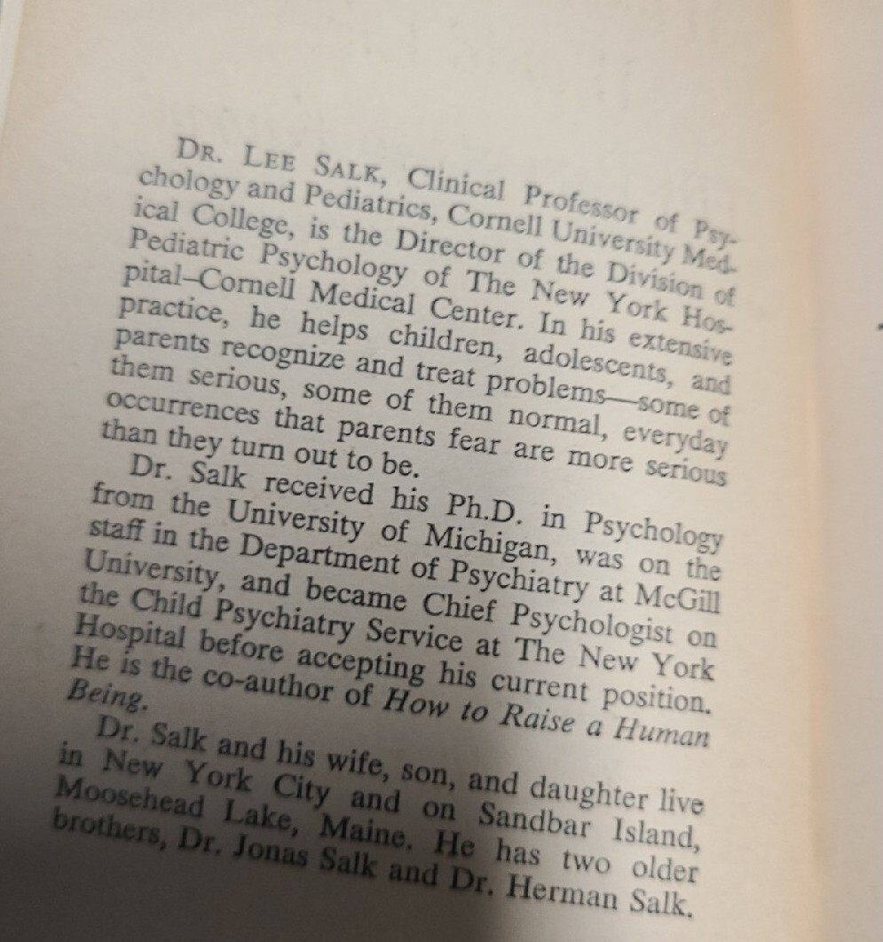 What Every Child Would Like His Parents To Know by Dr. Lee Salk 1st Printng 1973