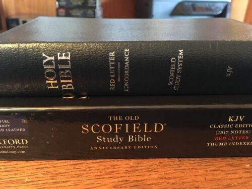 KJV Old Scofield Study Bible Navy Leather 1917 notes Red letter Thumb-Indexed