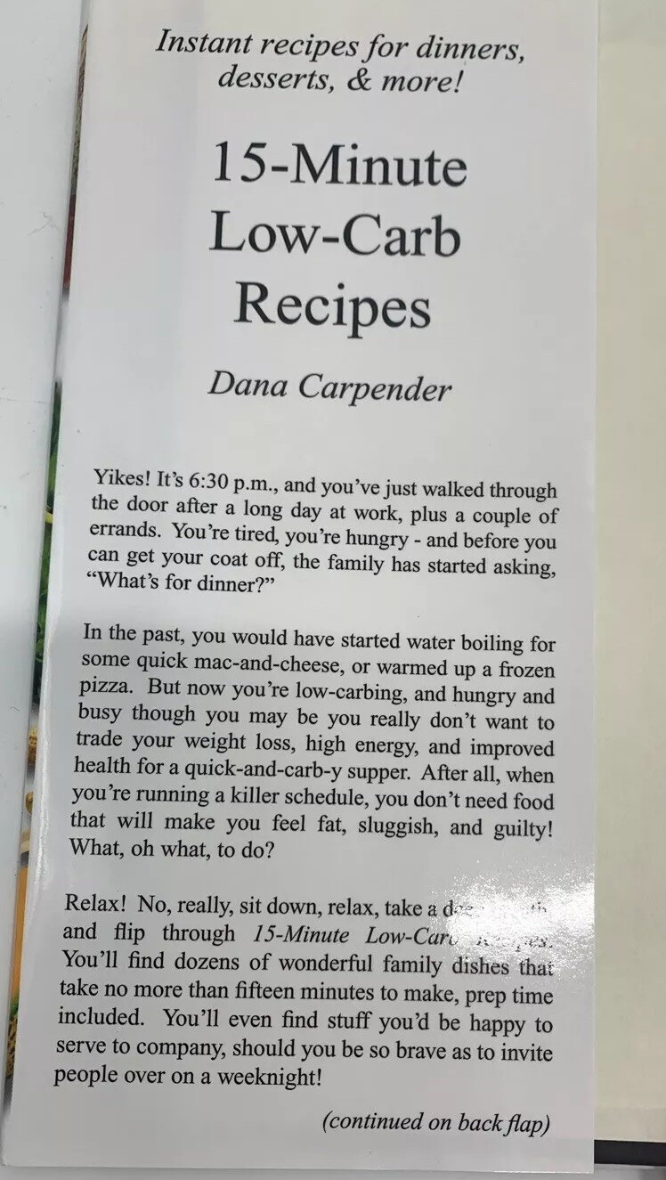 Low Carb Cookbook 15 Minute Recipe Dinner Dessert And More Author Dana Carpender
