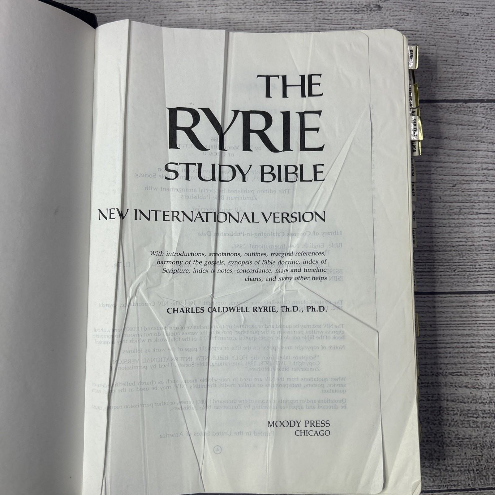 Ryrie Study Bible NIV Red Letter Indexed Moody Press 1986 Gray Hardcover