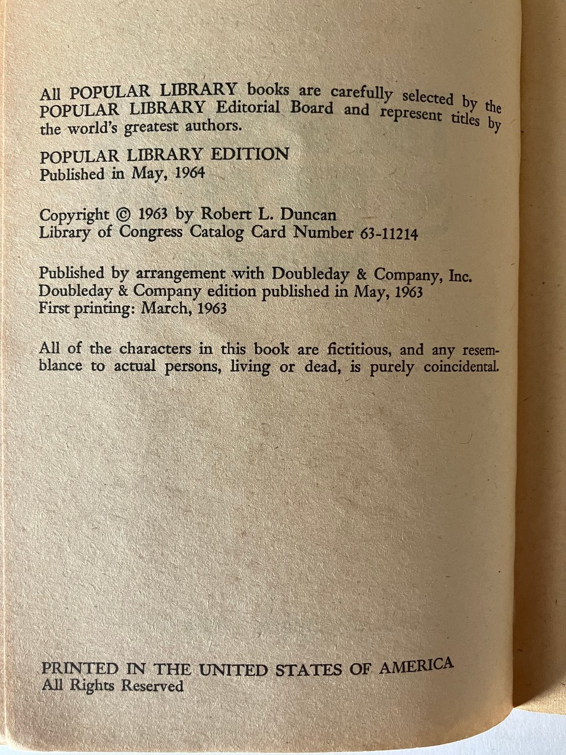 The General & The Co-Ed Bob Duncan 1964 Popular Library Vintage Pulp Fiction PB