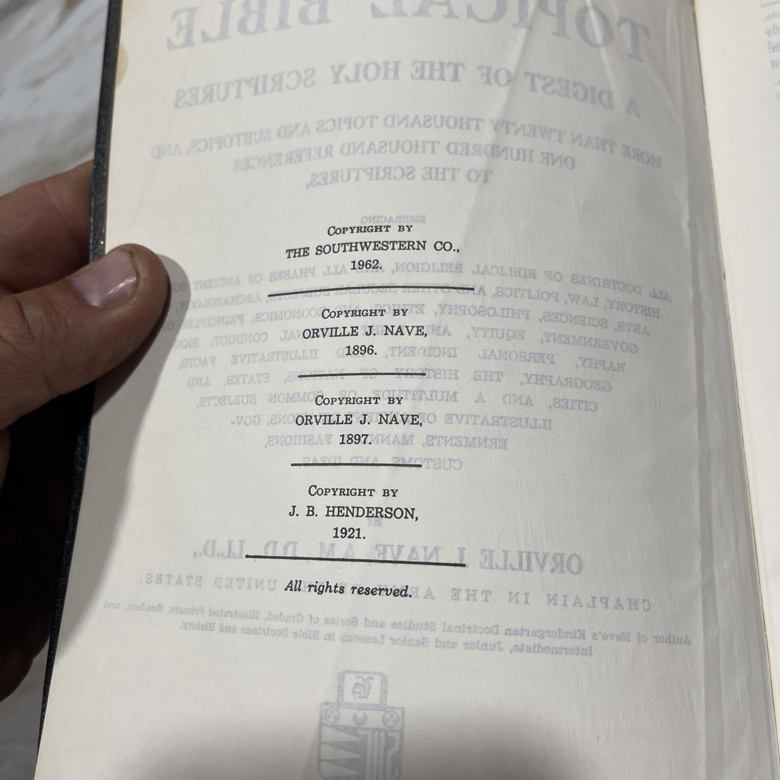 Nave’s Topical Bible Digest Black Leather Bound Thumb Indexed 1962 Southwestern