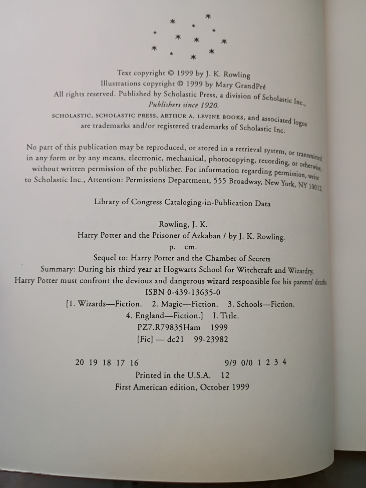 Harry Potter And The Prisoner Of Azkaban First American Edition