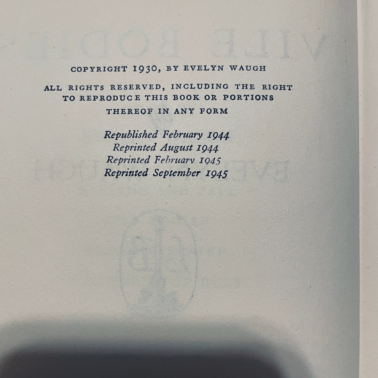 VILE BODIES hardcover Evelyn Waugh, 1945 Hardcover Little Brown & Company