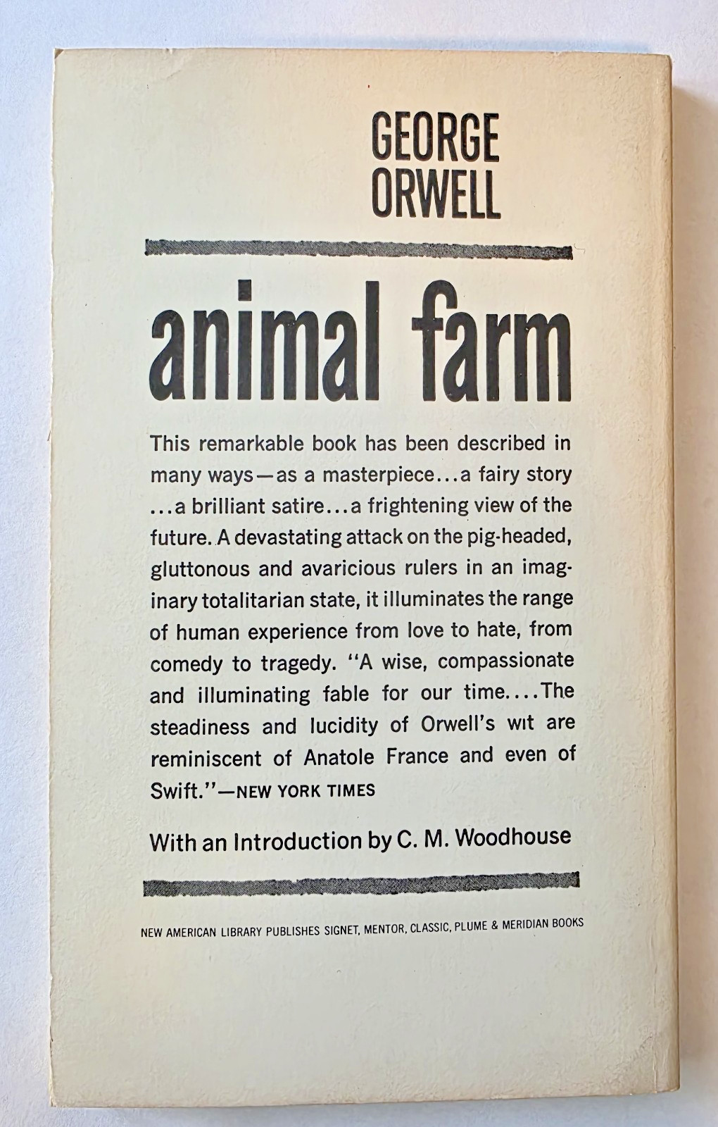 GEORGE ORWELL – ANIMAL FARM – SIGNET CLASSIC PAPERBACK CY749 $1.25 VINTAGE