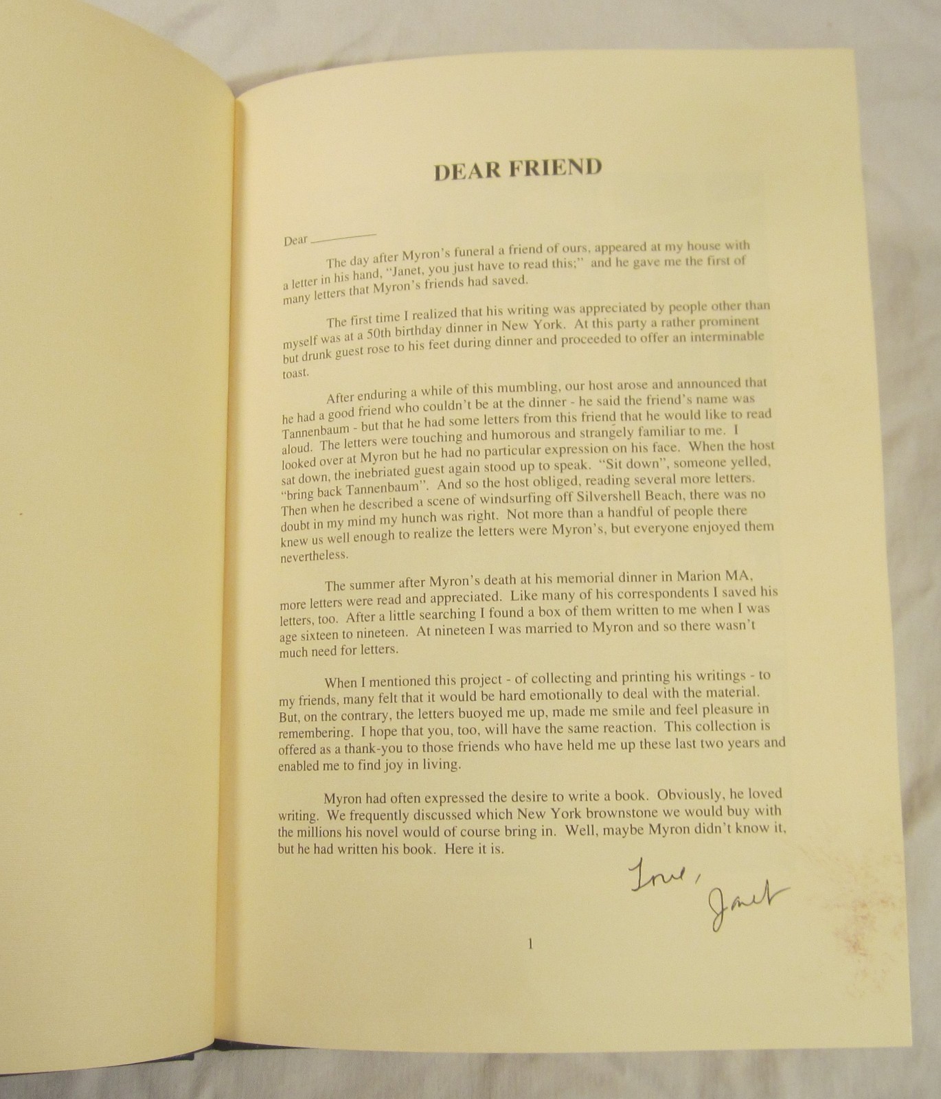 DEAR FRIEND, LOVE MYRON — Letters of Myron Markel — Privately Published, 1989