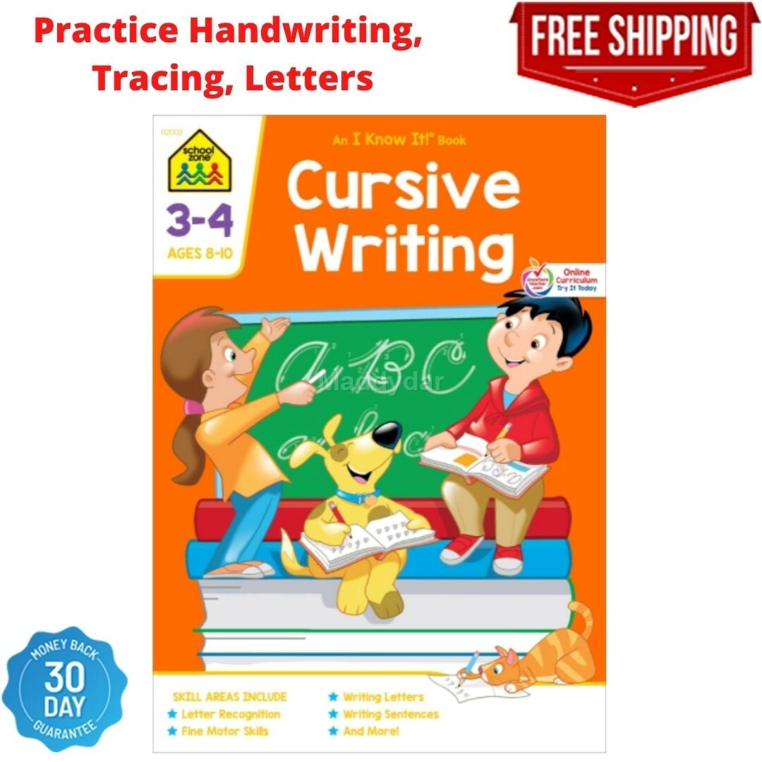 Cursive Alphabet Letters Writing Workbook Handwriting Worksheets Grades 3-4