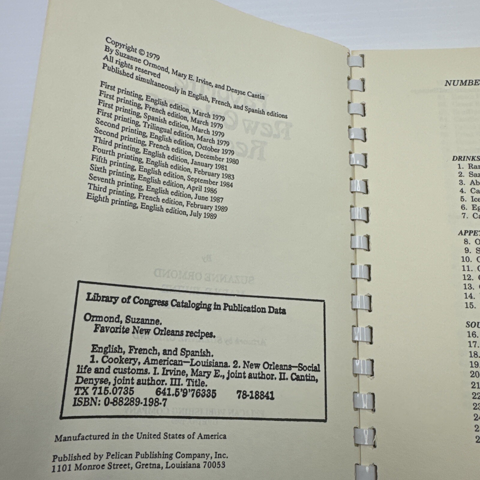 Favorite New Orleans Recipes 1989 Spiral Bound Louisiana New Orleans Cookbook
