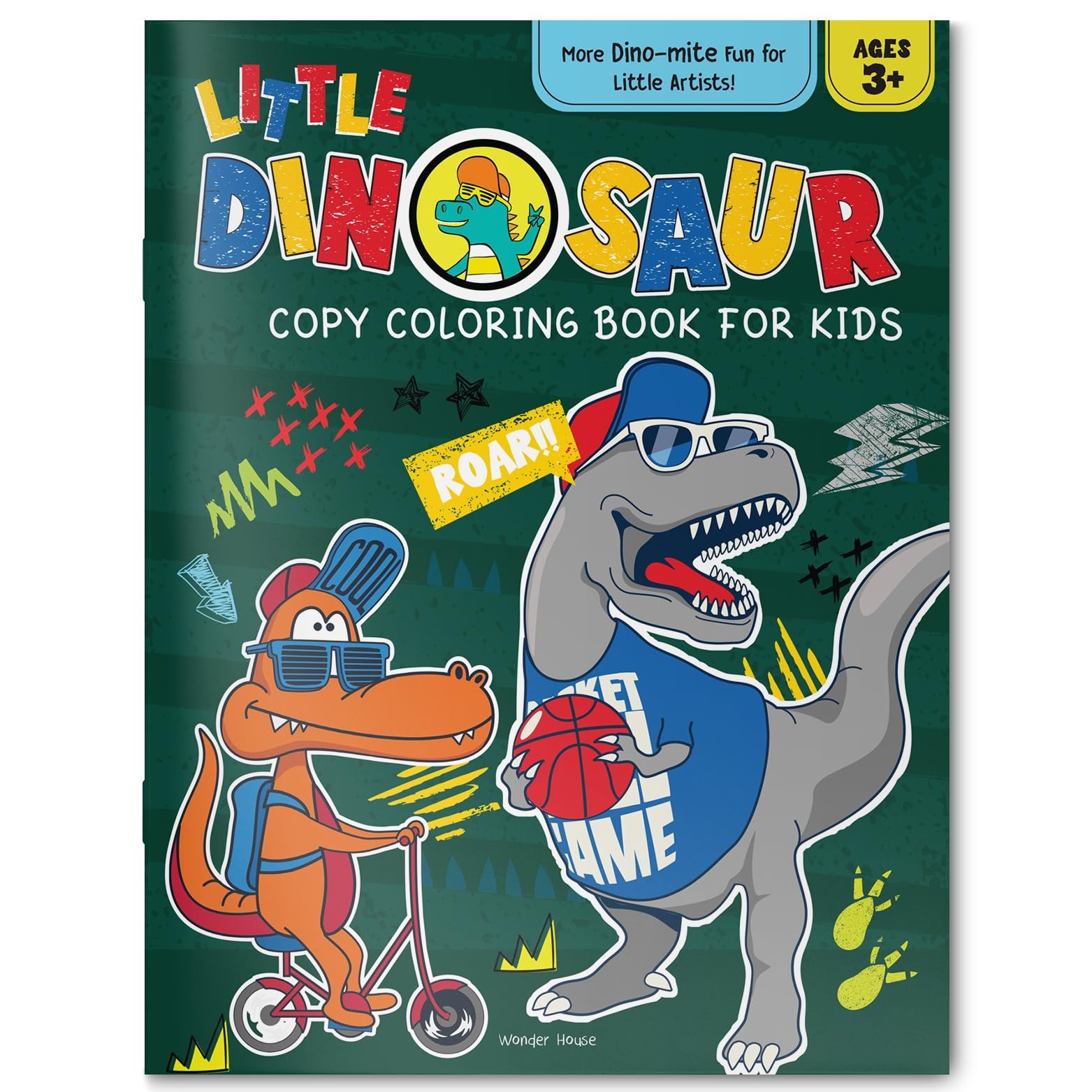 Little Dinosaur Copy Coloring Book For Kids Teal/Turquoise green