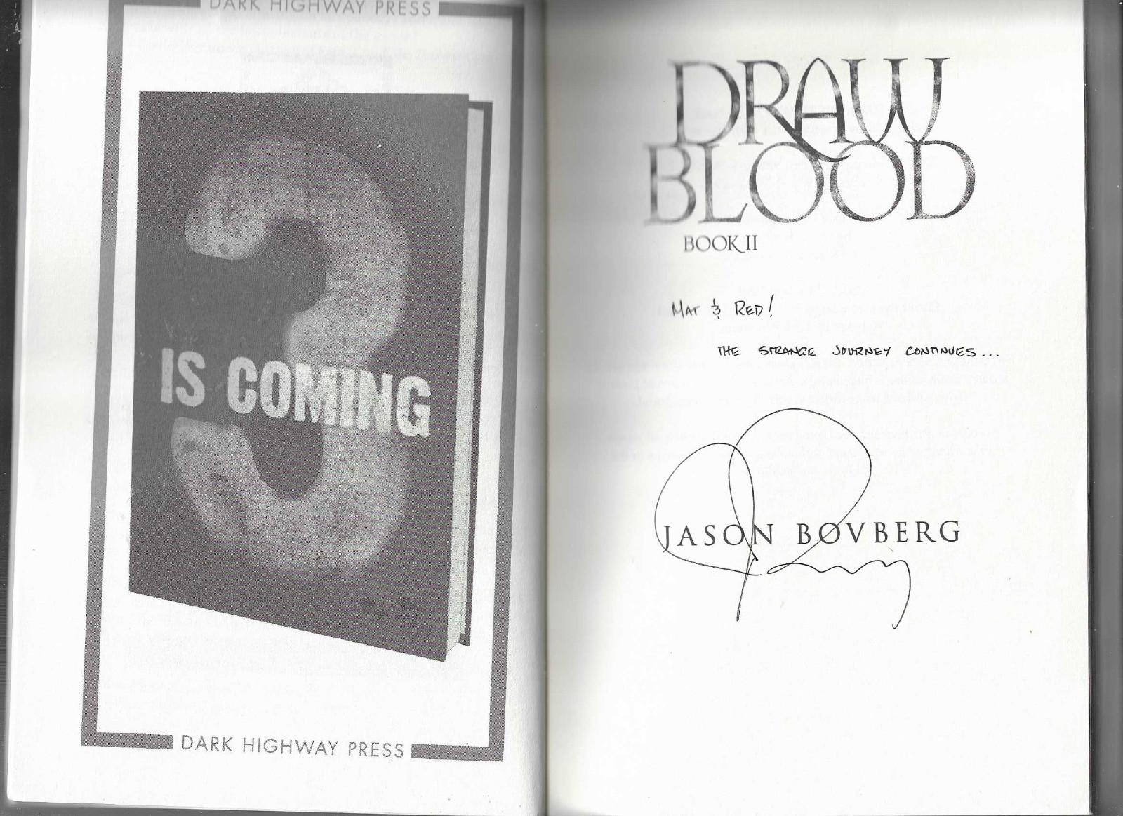 Draw Blood : Book II of the Blood Trilogy by Jason Bovberg (2015, Signed Paperba