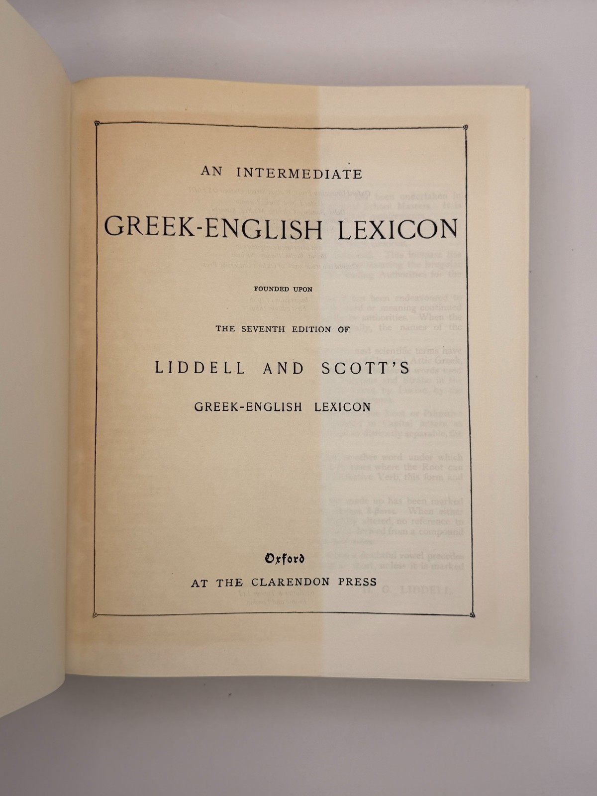 An Intermediate Greek-English Lexicon Liddell Scott Oxford Hardcover 1986 Middle