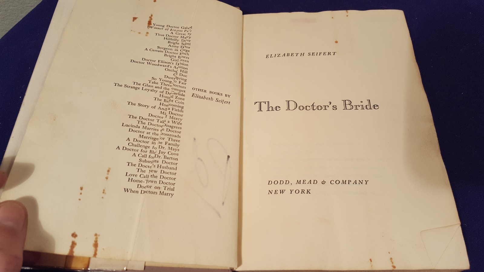 1960 THE DOCTORS BRIDE Hardcover Book by ELIZABETH SEIFERT