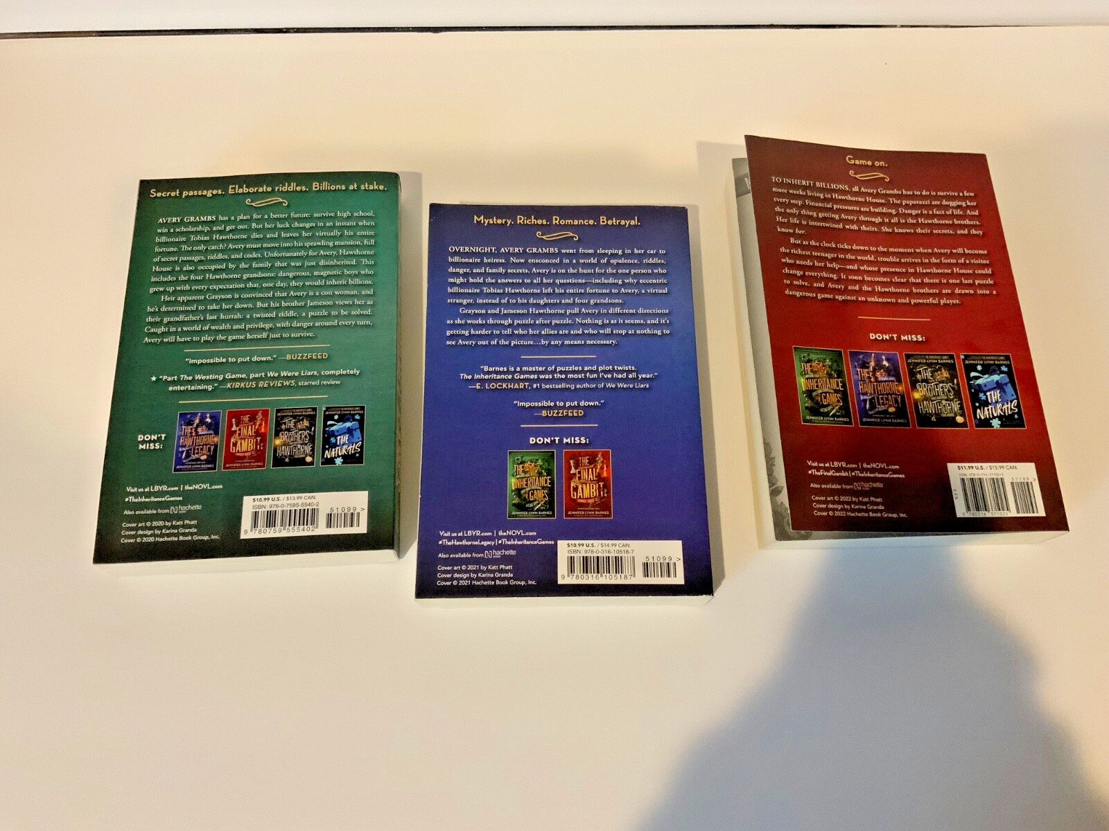 FICTION BOOK LOT 3 INHERITANCE GAMES, HAWTHORNE LEGACY, GAMBIT JENNIFER BARNES
