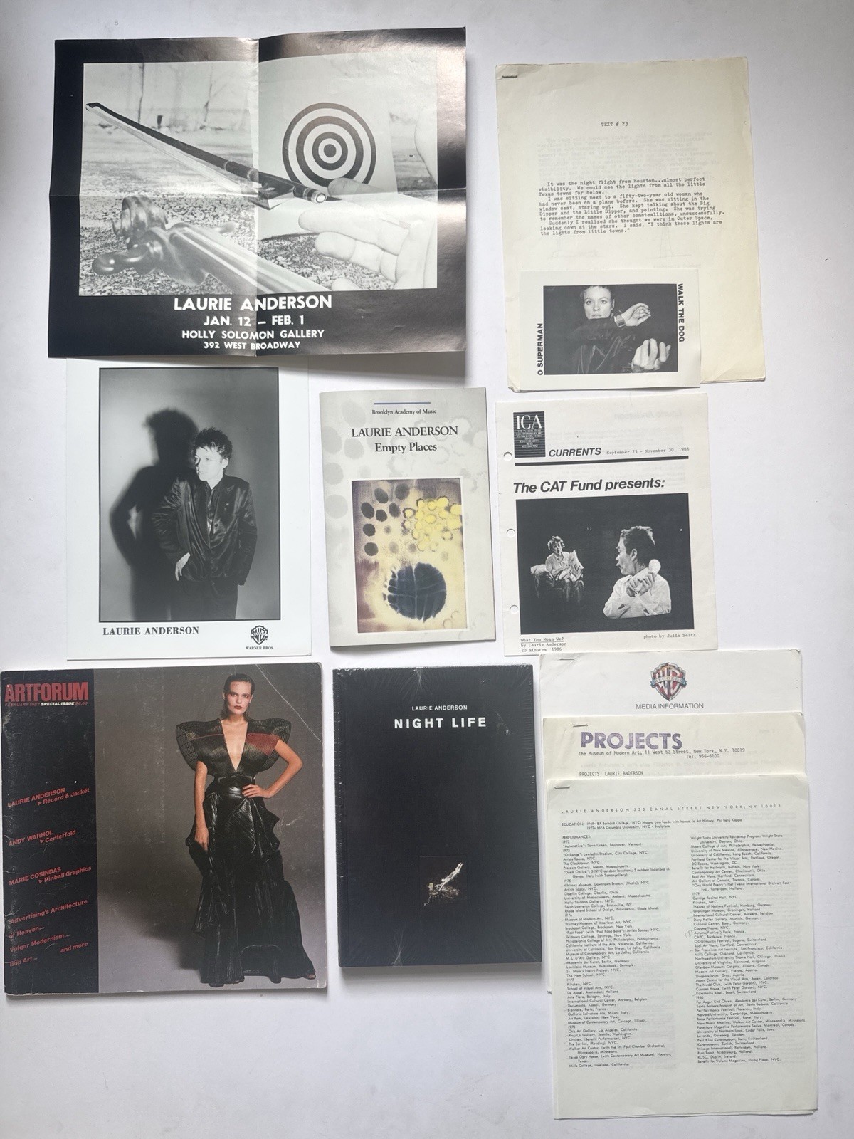 Laurie Anderson 11 Piece Lot. Books, Ephemera, Prints