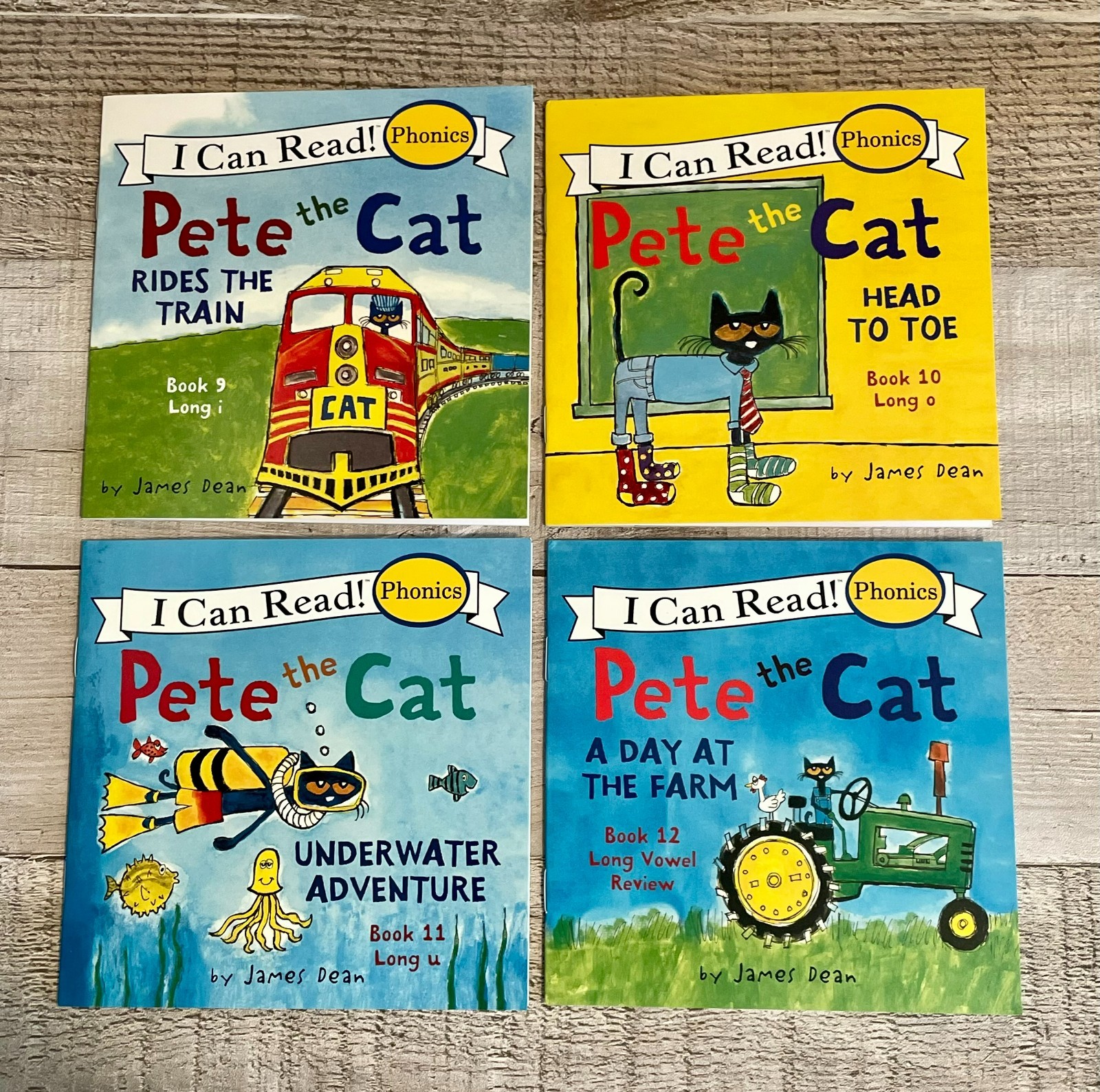 I Can Read Phonics Pete The Cat Books Short/Long Vowels Set of 12 & Bookmarker