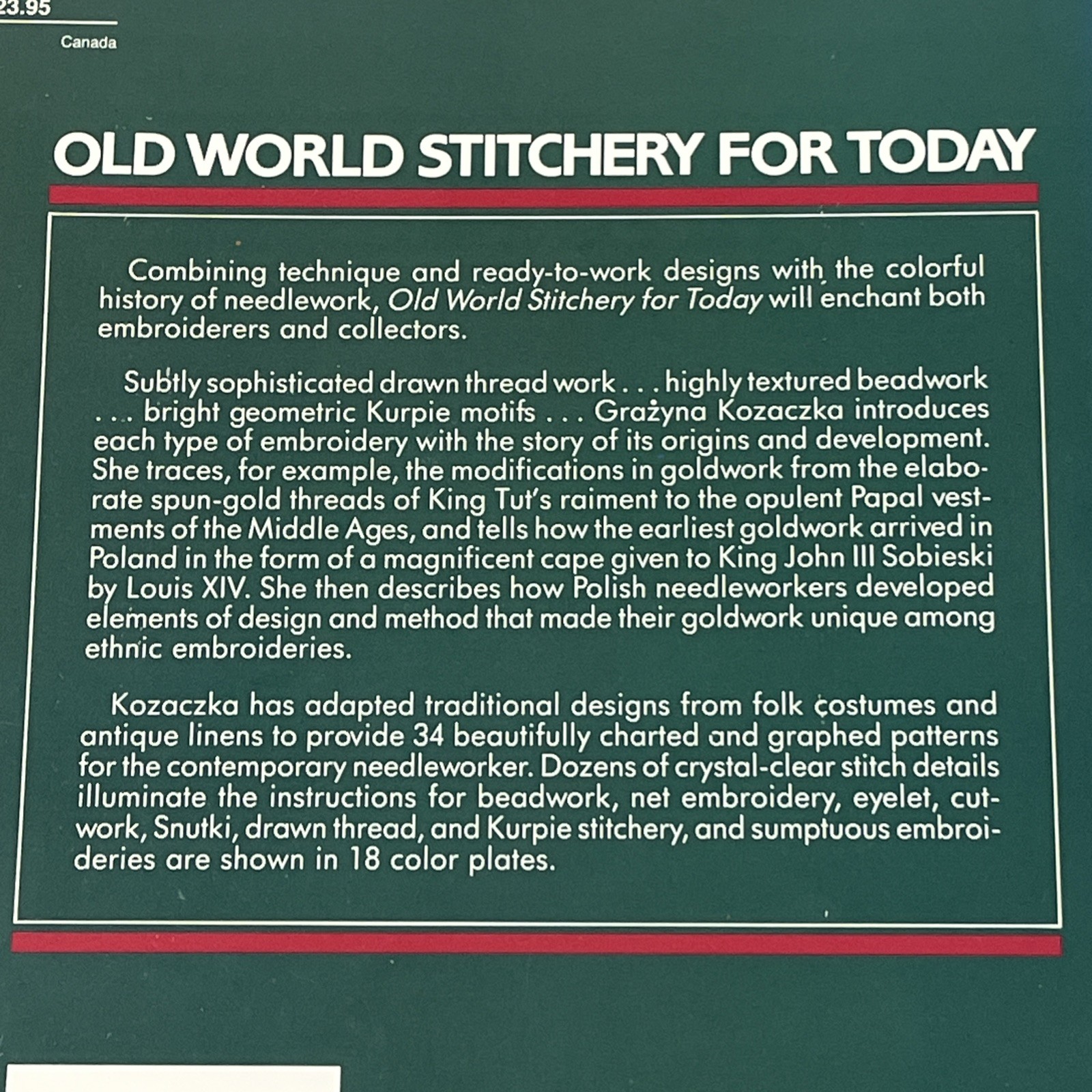Old World Stitchery for Today by Grazyna J. Kozaczka 1987 Polish Embroidery Ppbk