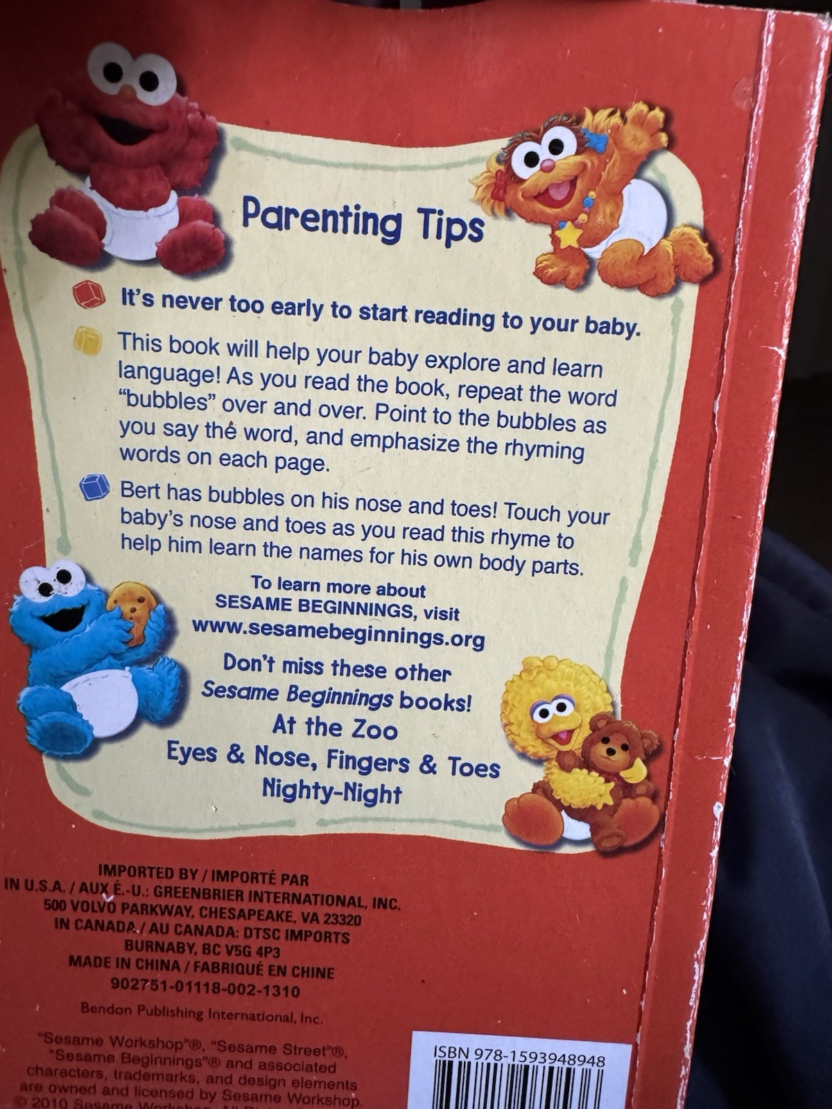 Sesame Beginnings Bubbles, Bubbles Board Book Bendon Publishing Cookie Monster