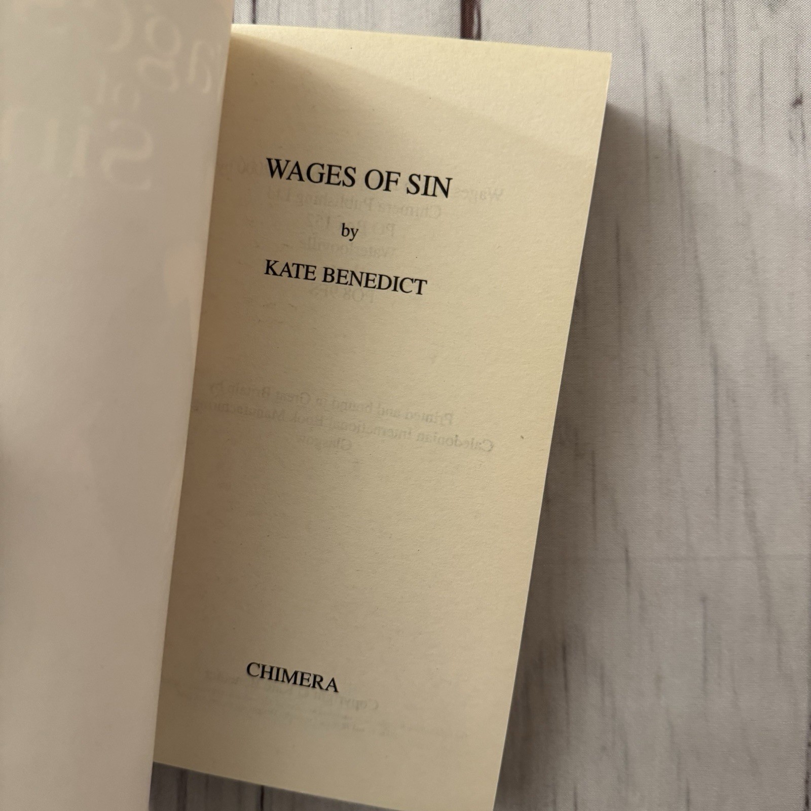 Wages of Sin Kate Benedict erotic pulp sleaze adult fiction PB 2000 Chimera Smut