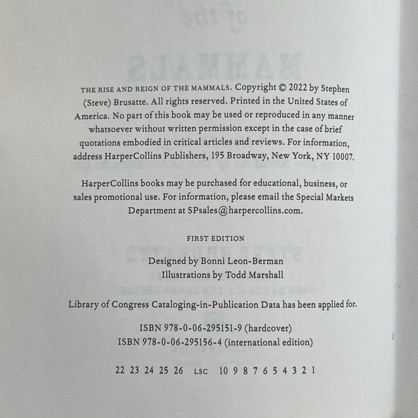 The Rise and Reign of the Mammals By Steve Brusatte 1st Printing HC/DJ