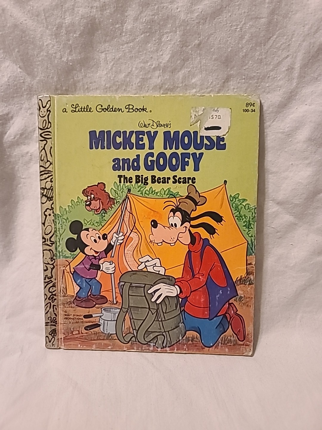 (D) Vintage 1978 A Little Golden Book Mickey Mouse And Goofy The Big Bear Scare