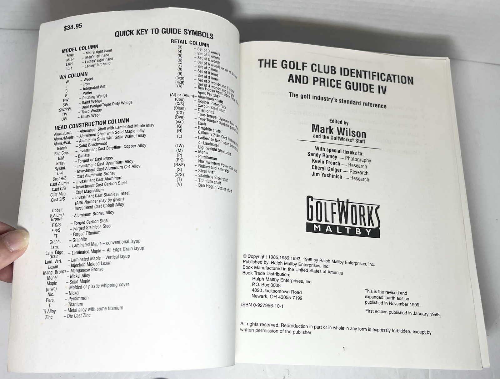 The GOLF CLUB Identification and Price Guide IV, Mark Wilson Golf Works PB 1999
