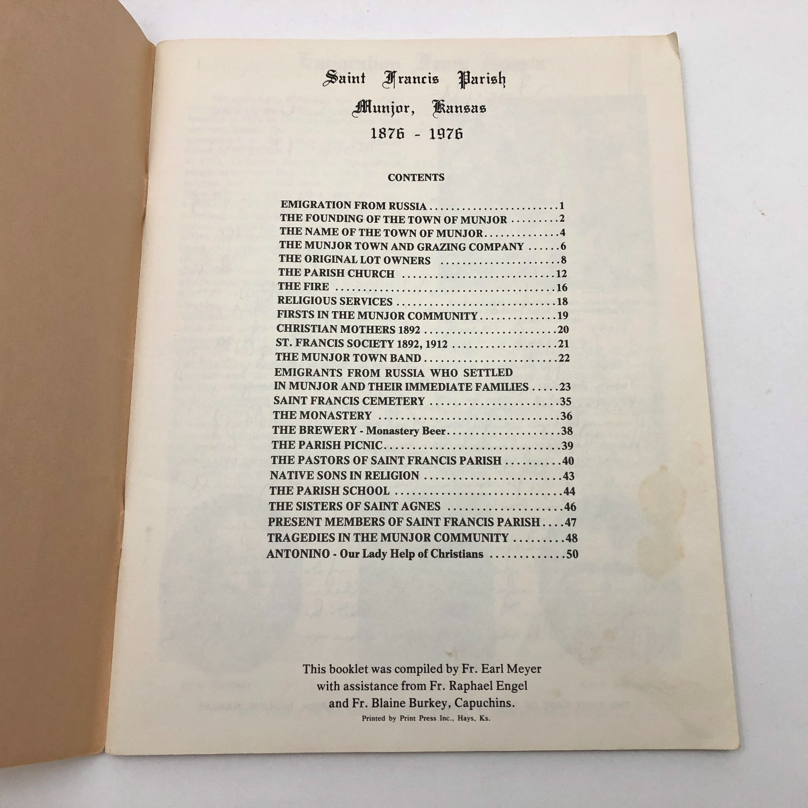 Saint Francis Parish Munjor Kansas 1876-1976 History Fr. Earl Meyer Booklet PB