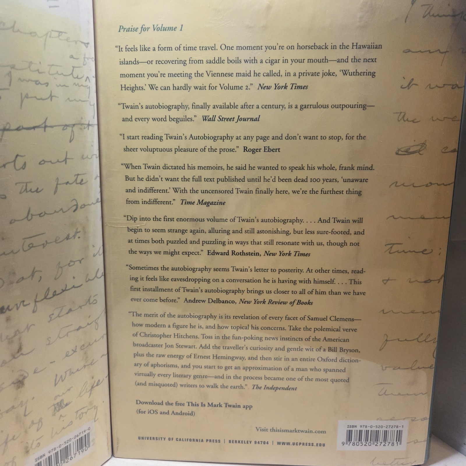 Mark Twain Autobiography Book Lot Vol 1 & 2 HCDJ California University Press