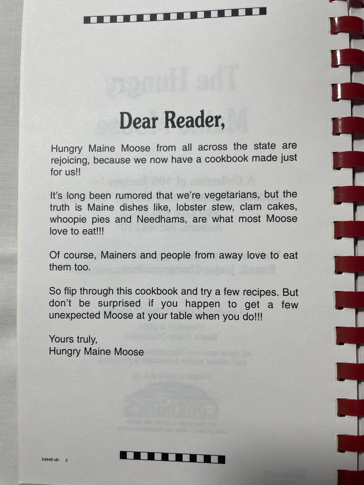 The Hungry Maine Moose Cookbook (Morris Press 2004) Plastic-comb PB