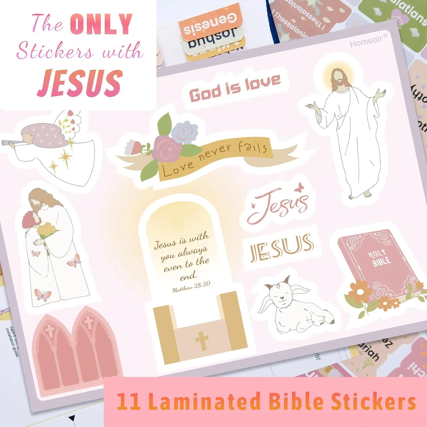 Bible Tabs with Unique Stickers, Laminated Bible Tabs for Women & Men, Christian